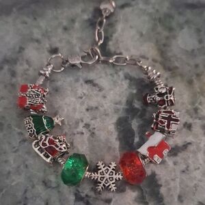 Festive Charm Bracelet with Red and Green Accents